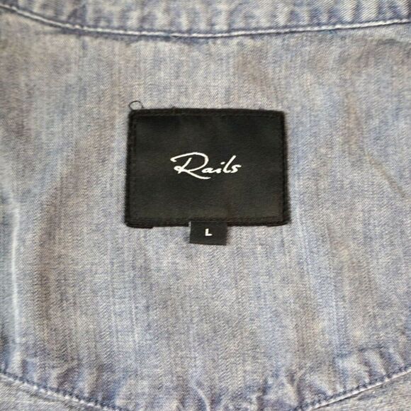 Rails Ada Blue Acid Wash Puff Shoulder Lyocell Linen Buttoned Chambray Shirt L - Picture 8 of 14